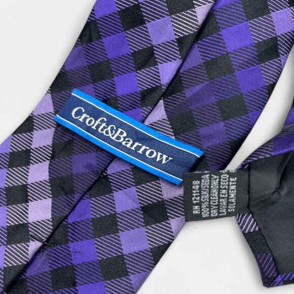 Croft & Barrow Silk Tie Purple Geometric Checker Formal Professional - Picture 3 of 6